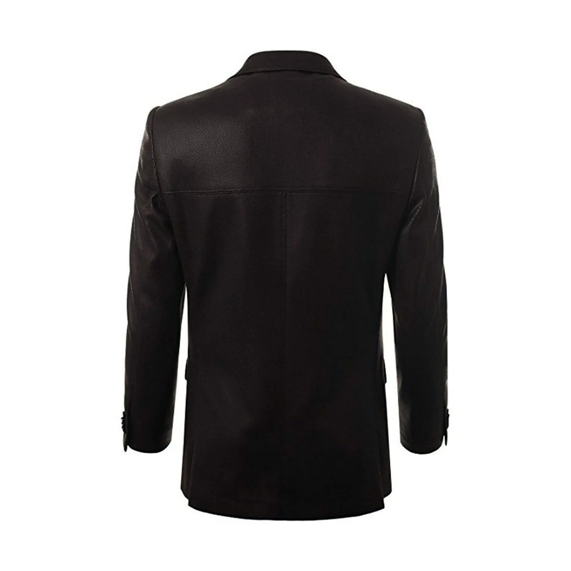 Men's Classic Genuine Leather Blazer Coat Jacket - BLACK