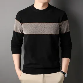 Men's Winter Beige Color O-Neck Flat Knitted Standard Wool Pullover