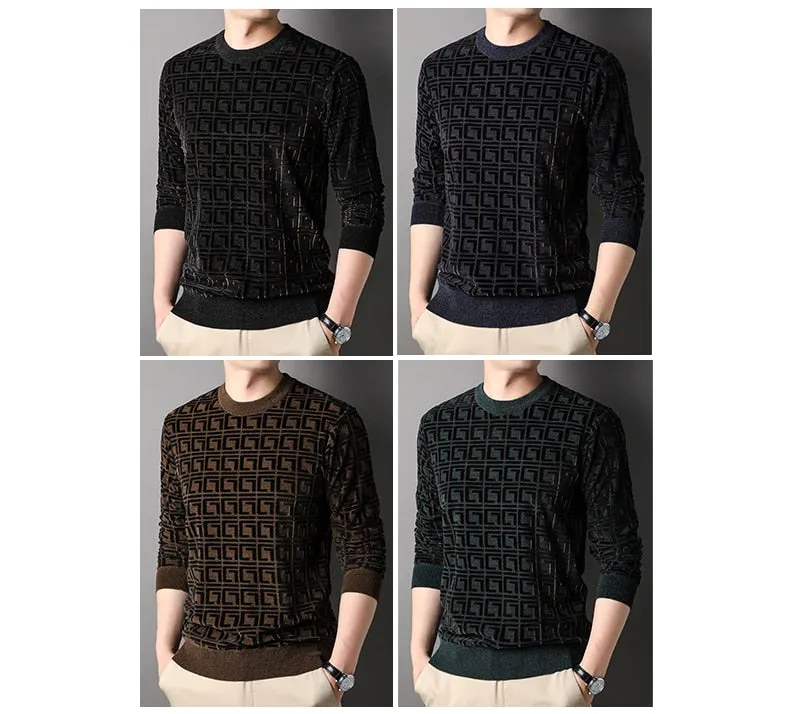 Men's Winter Flat Knitted Cashmere Long Sleeve O-Neck Sweatshirt Pullover