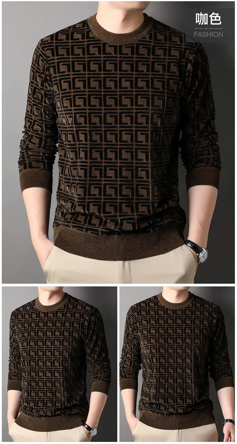 Men's Winter Flat Knitted Cashmere Long Sleeve O-Neck Sweatshirt Pullover