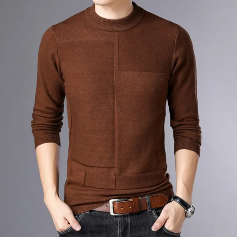 Men's Winter Flat Knitted O-Neck Standard Wool Long Sleeve Pullover