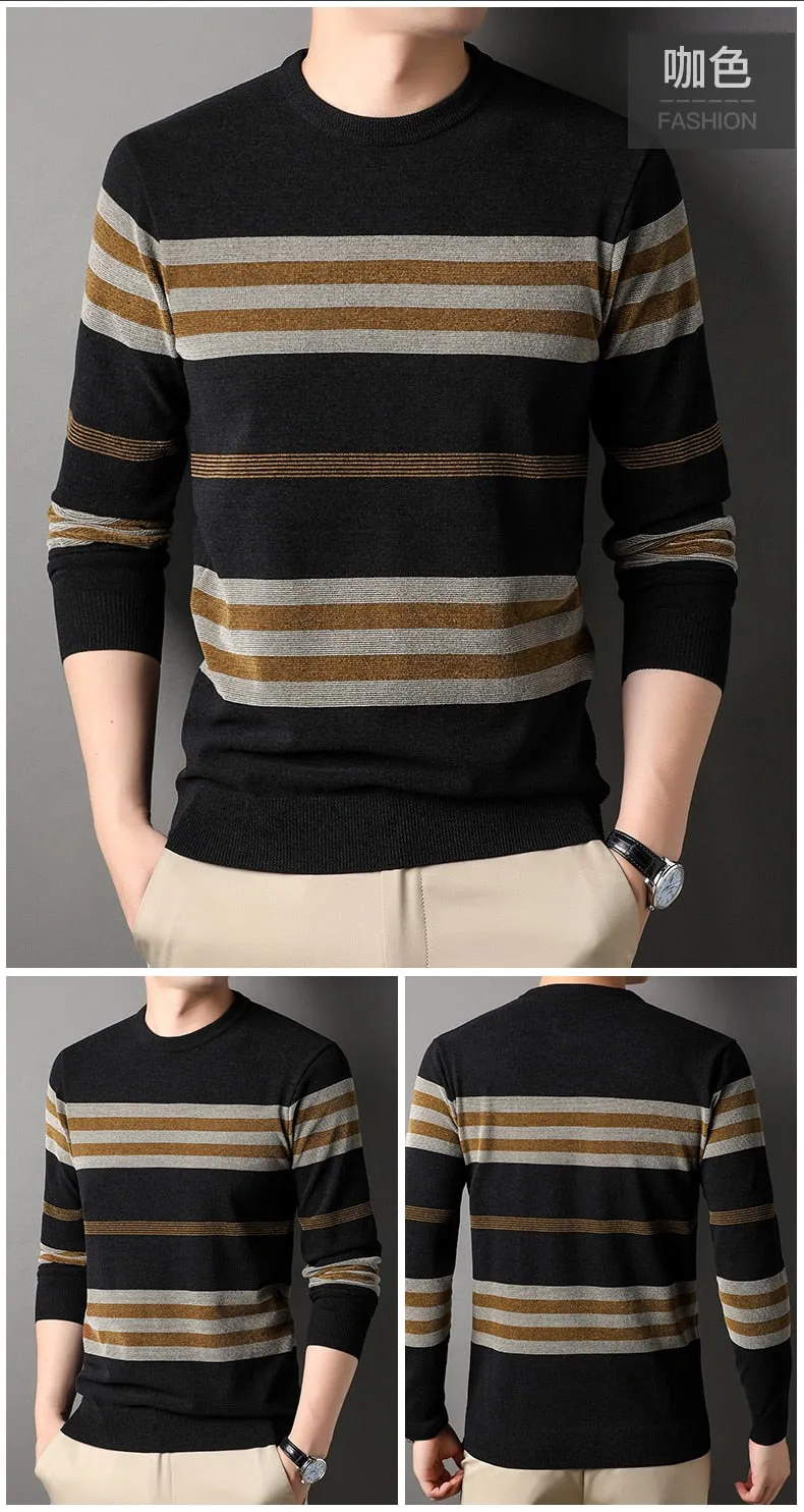 Men's Winter Standard Wool Cashmere O-Neck Flat Knitted Pullover