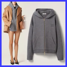 MiuMiu  |Wool Long Sleeves Plain Hoodies & Sweatshirts