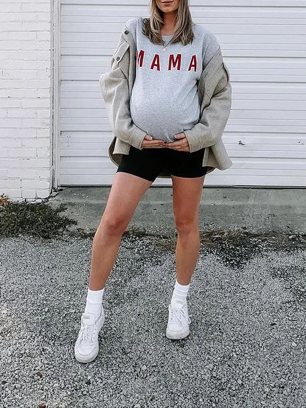 Momnfancy Grey Mama Print Letter Pullover Top Fashion Maternity Sweatshirt