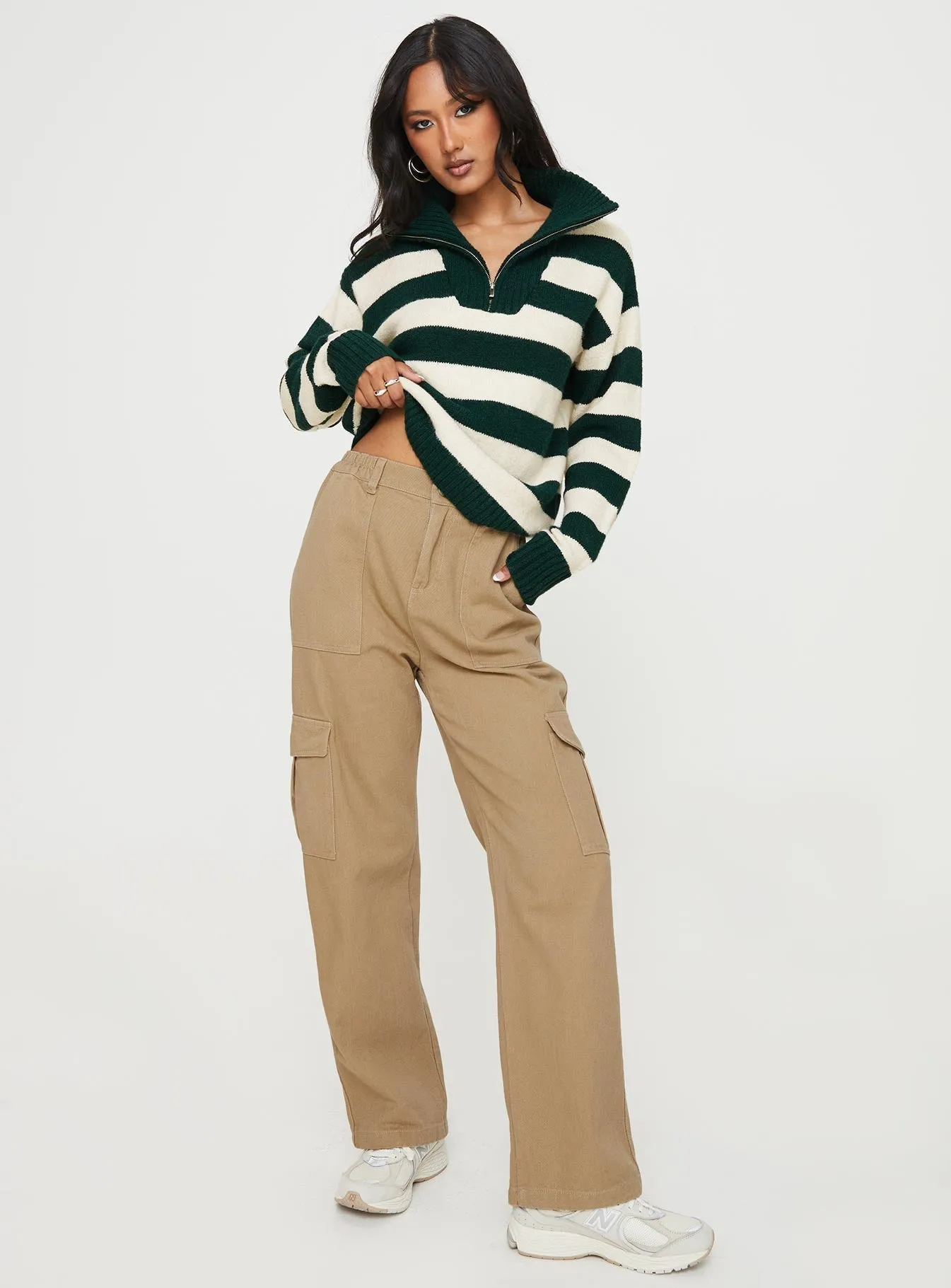 Neena Quarter Zip Jumper Green / Cream