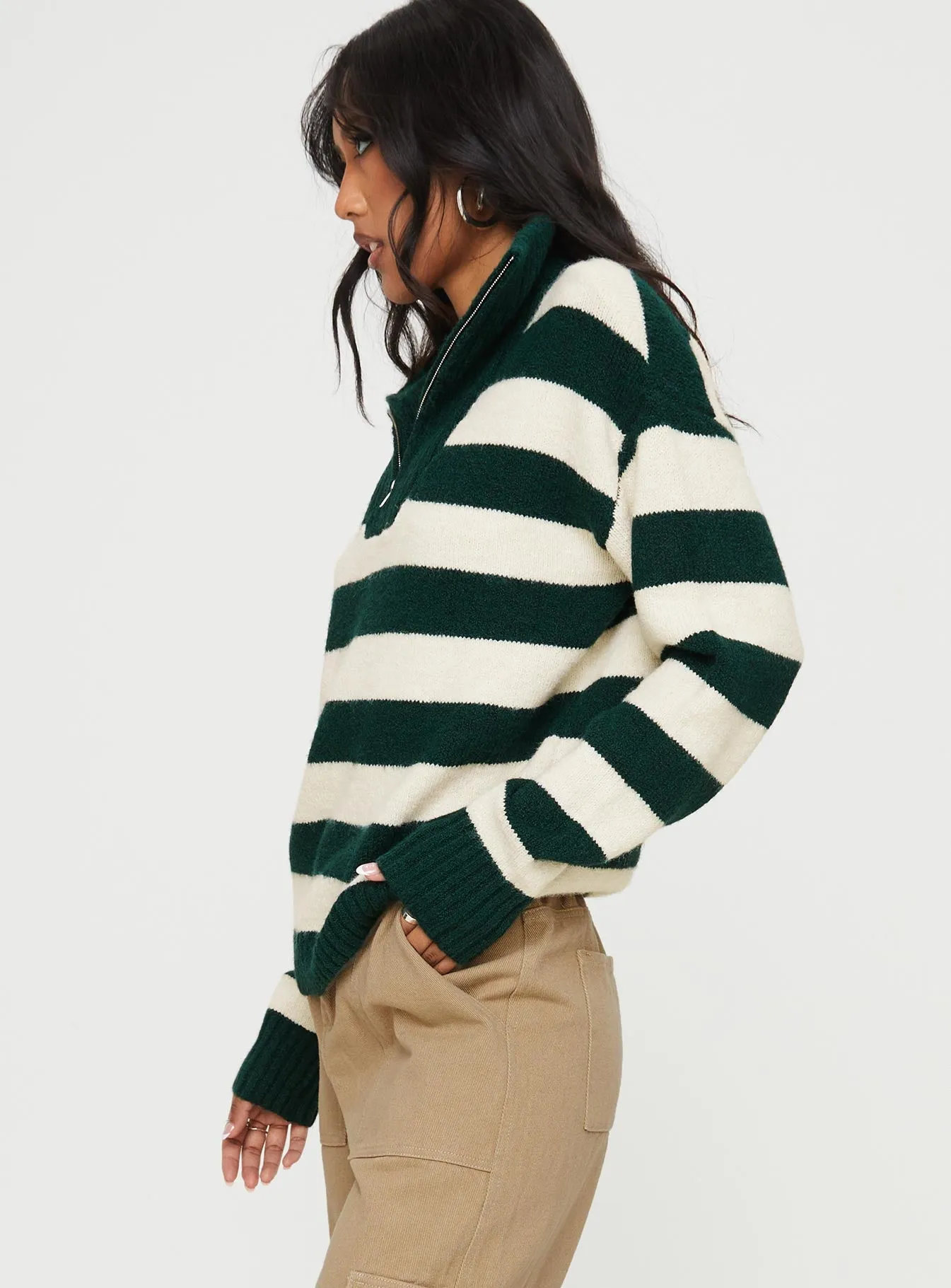 Neena Quarter Zip Jumper Green / Cream