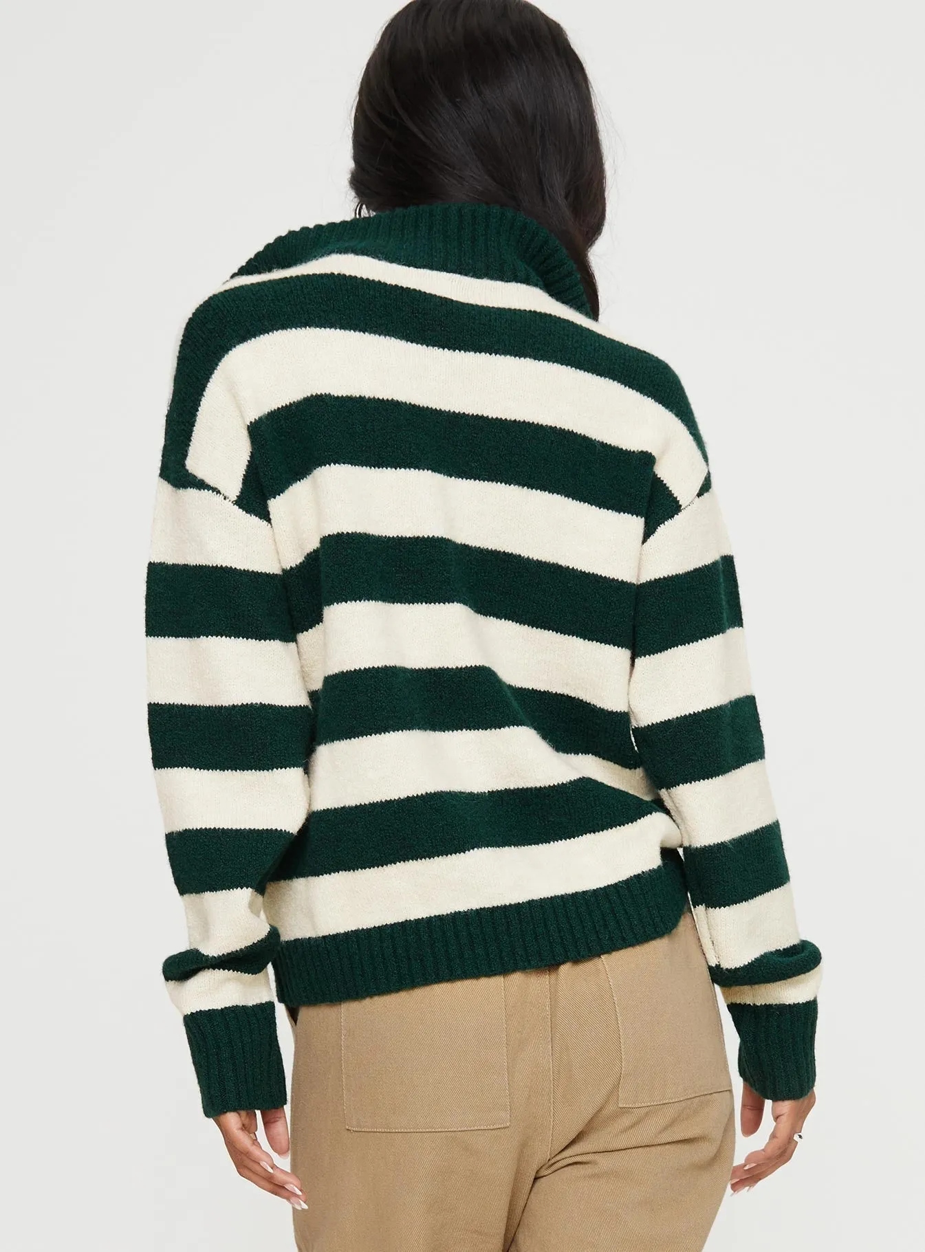 Neena Quarter Zip Jumper Green / Cream