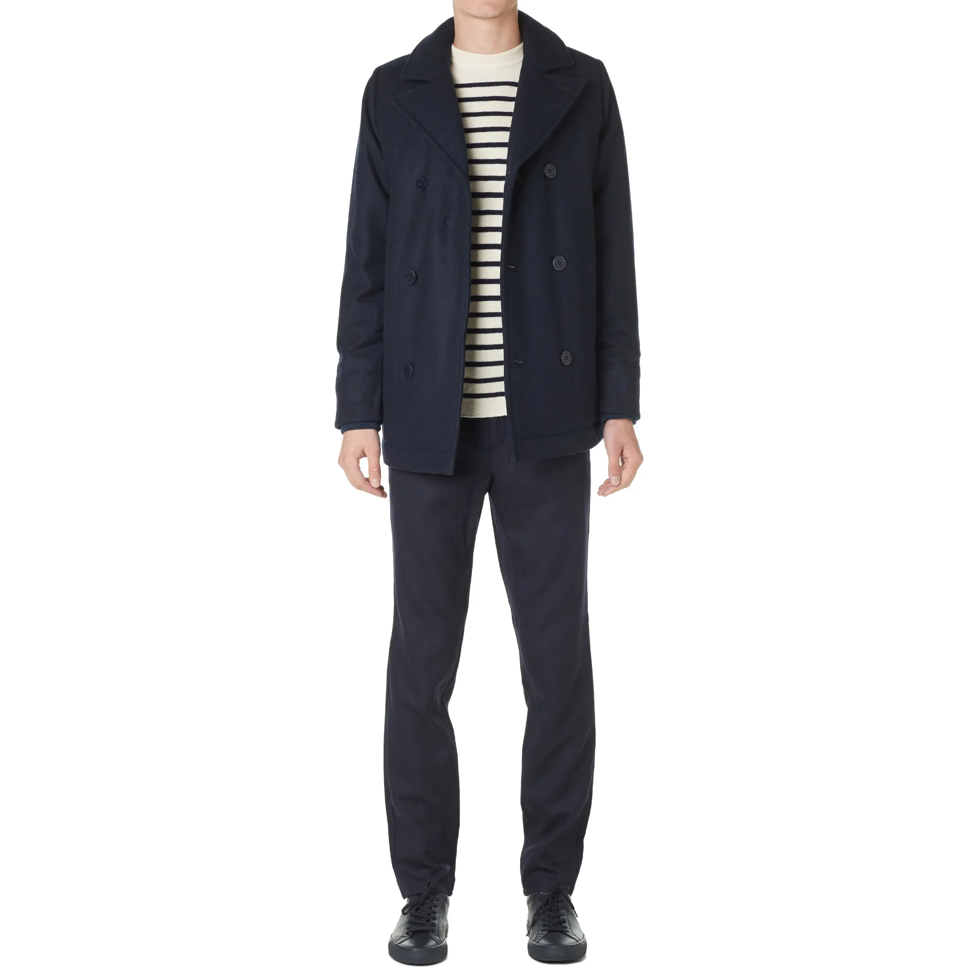 Norse Projects Birk Wool Pea CoatDark Navy