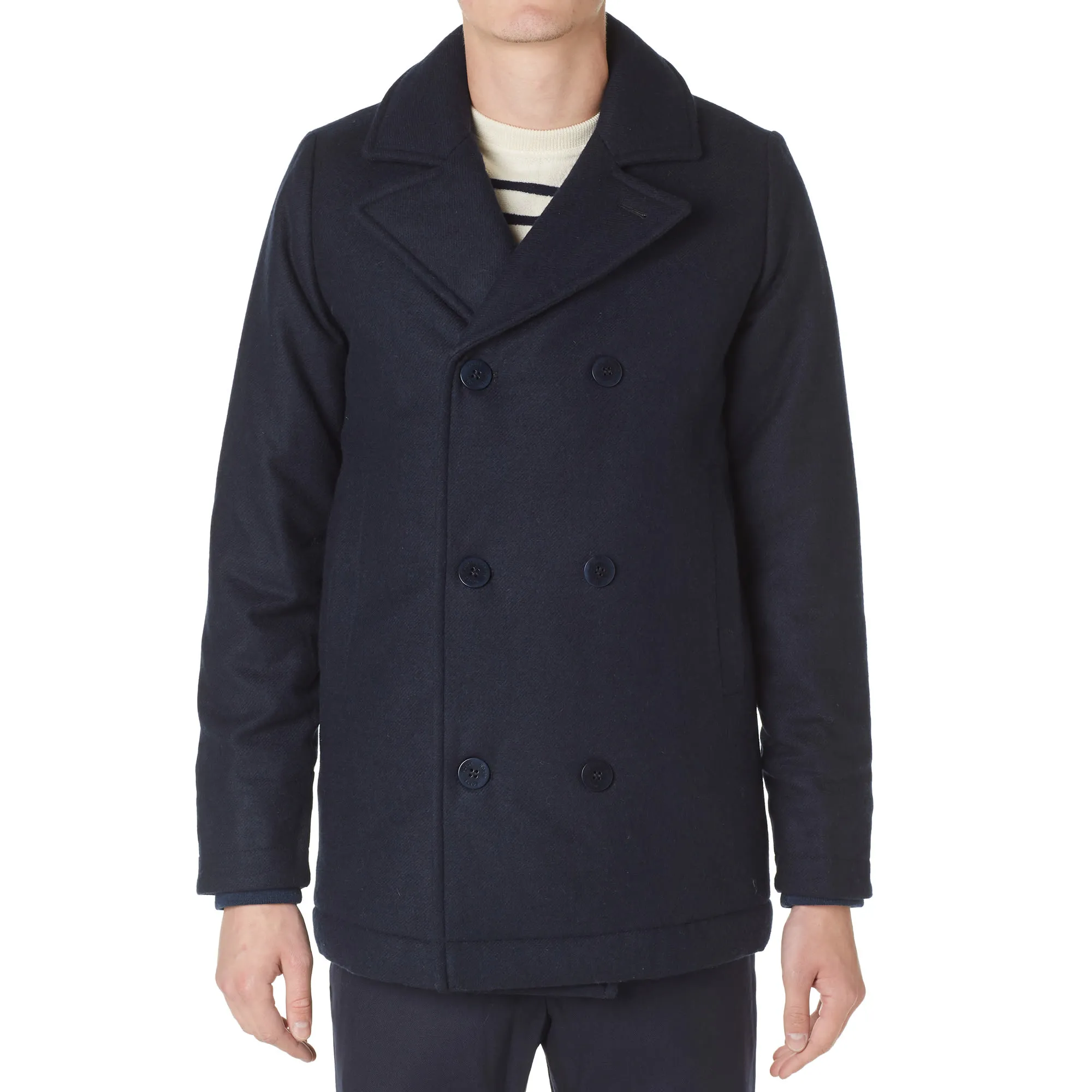 Norse Projects Birk Wool Pea CoatDark Navy