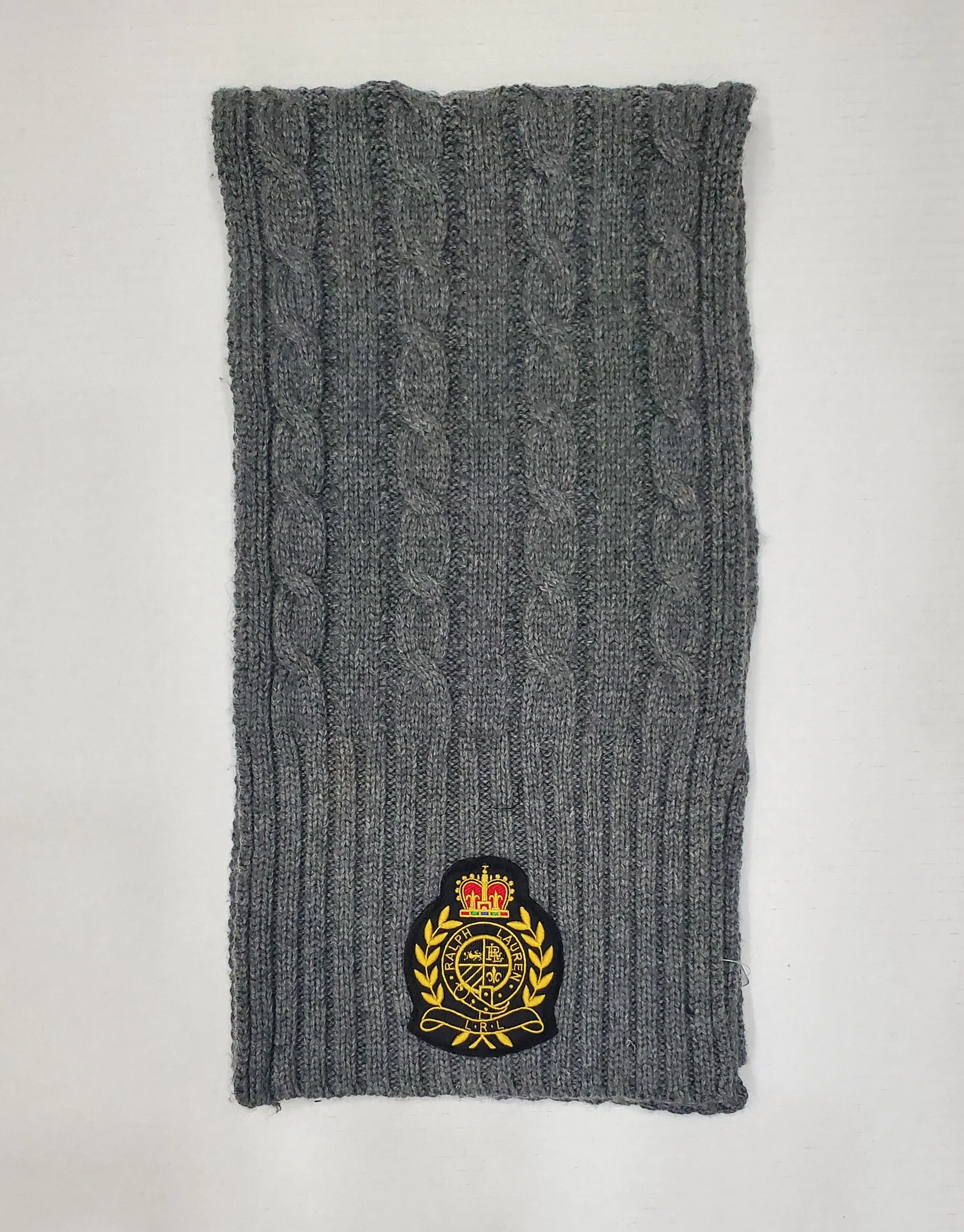 Nwt Lauren Ralph Lauren Grey Crest Patch Cable Knit Scarf