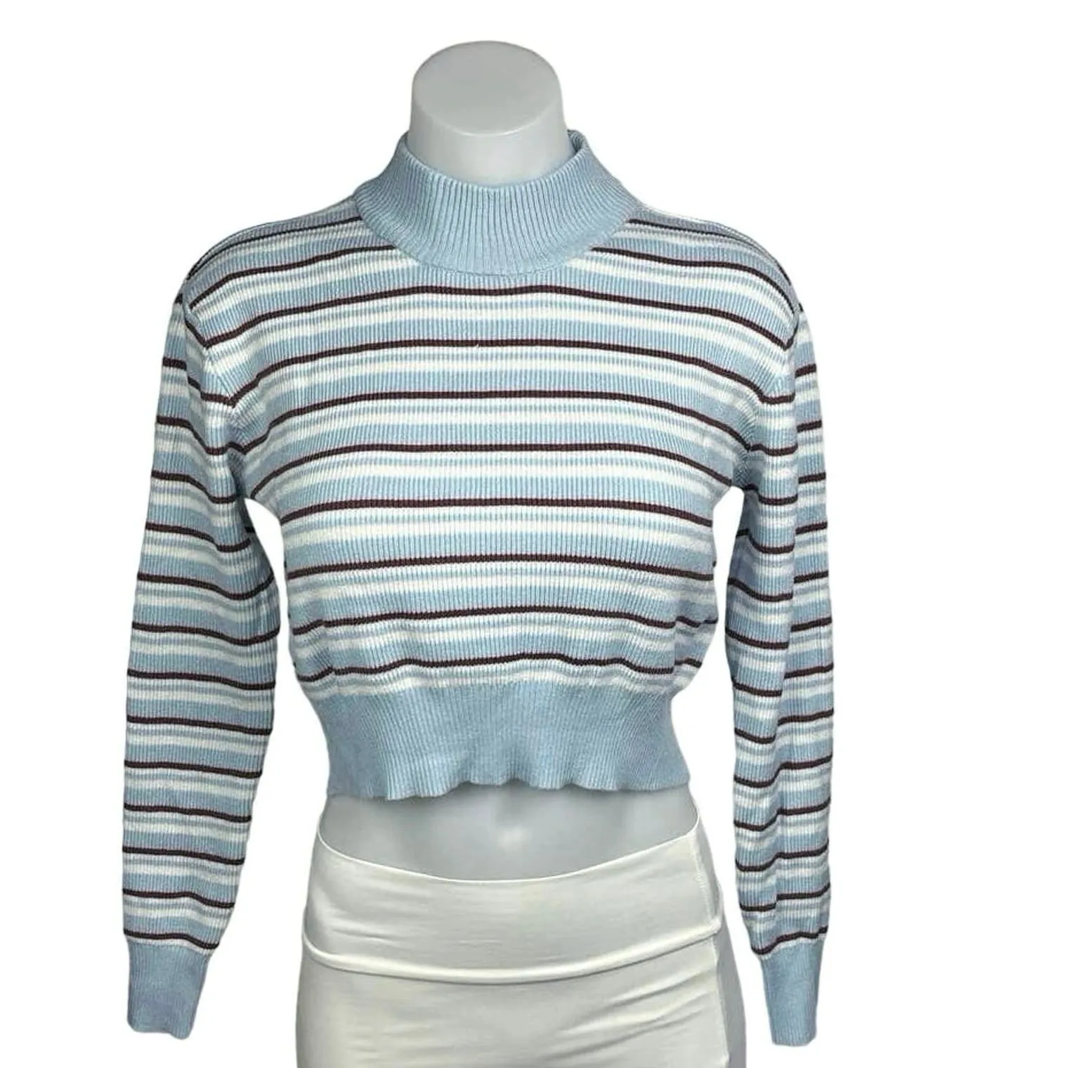 PacSun L.A. Hearts Blue Striped Long Sleeve Mock Neck Crop Sweater Top Size S