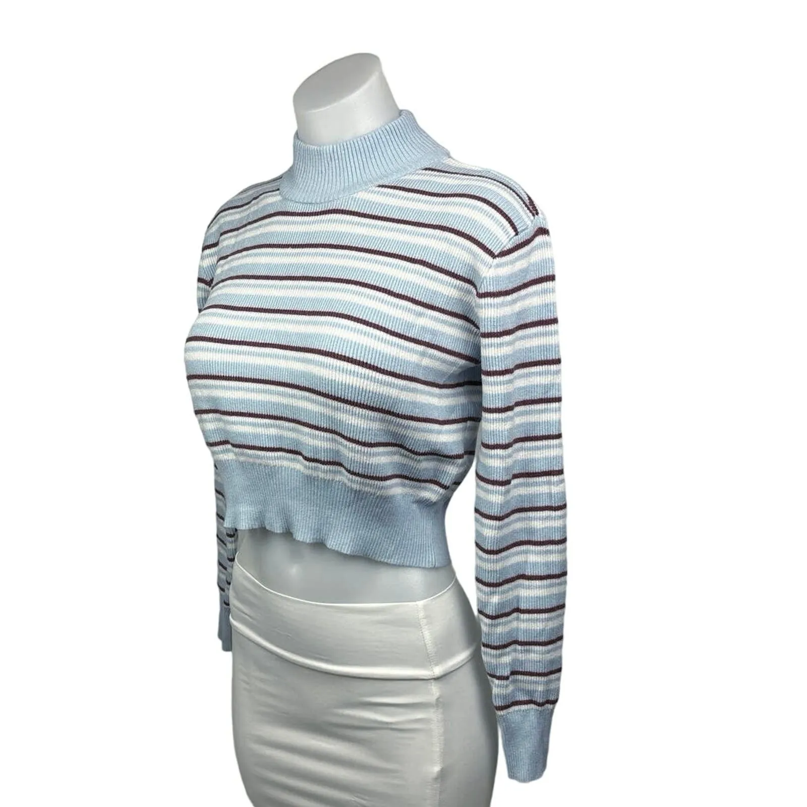 PacSun L.A. Hearts Blue Striped Long Sleeve Mock Neck Crop Sweater Top Size S