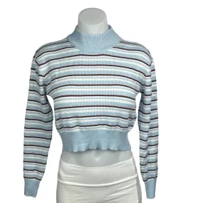 PacSun L.A. Hearts Blue Striped Long Sleeve Mock Neck Crop Sweater Top Size S