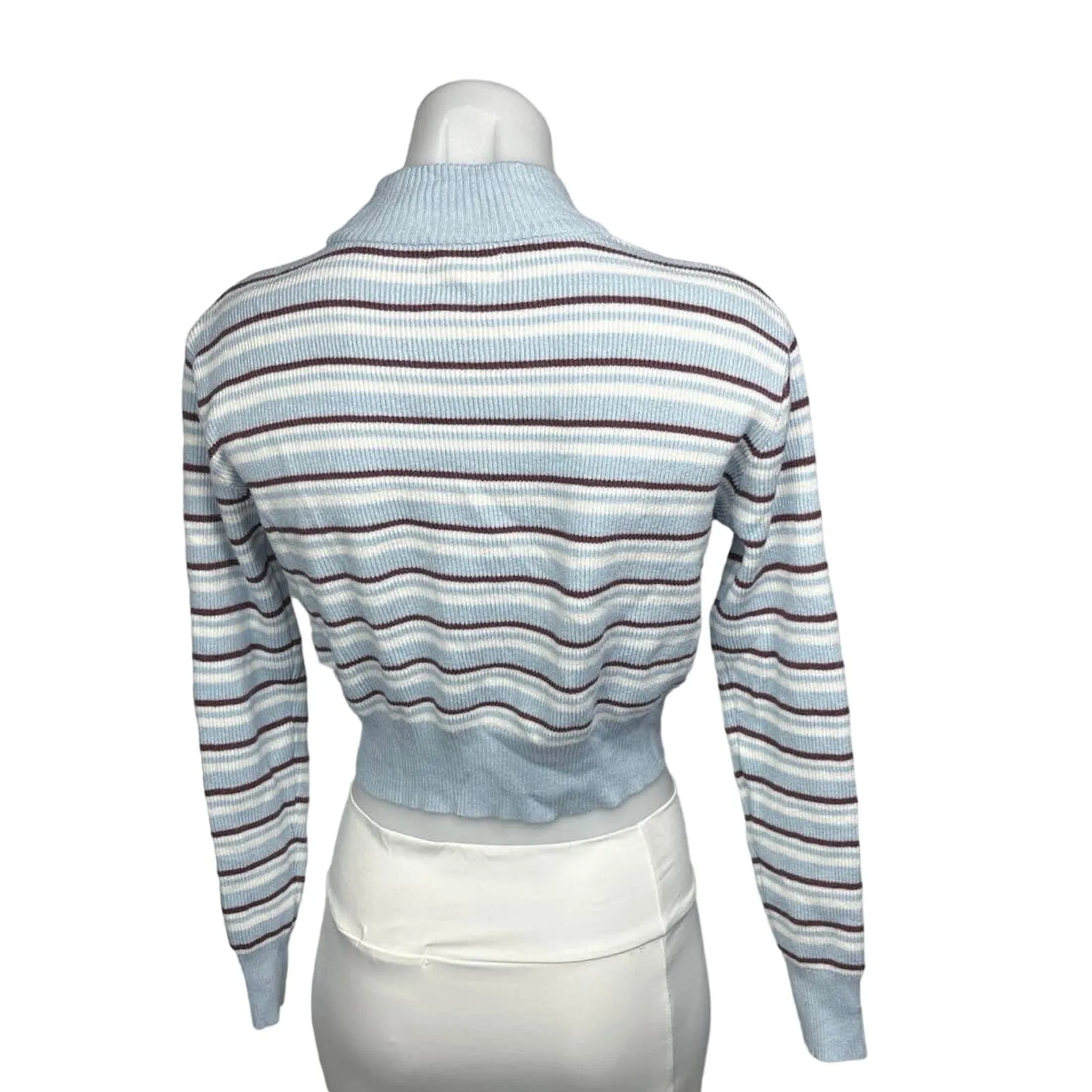 PacSun L.A. Hearts Blue Striped Long Sleeve Mock Neck Crop Sweater Top Size S