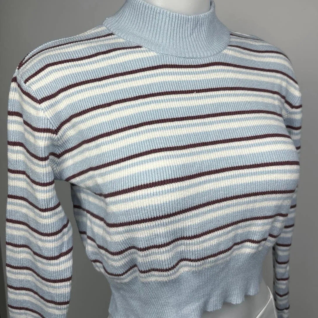 PacSun L.A. Hearts Blue Striped Long Sleeve Mock Neck Crop Sweater Top Size S