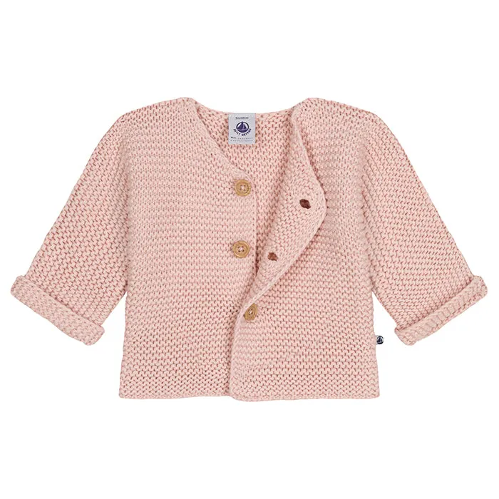 Petit Bateau Baby Garter Stitch Cardigan Saline Pink