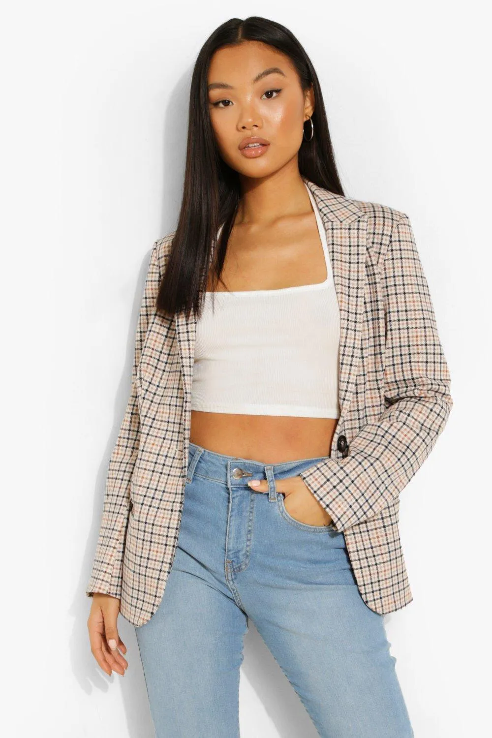 Petite Tonal Check Oversized Blazer