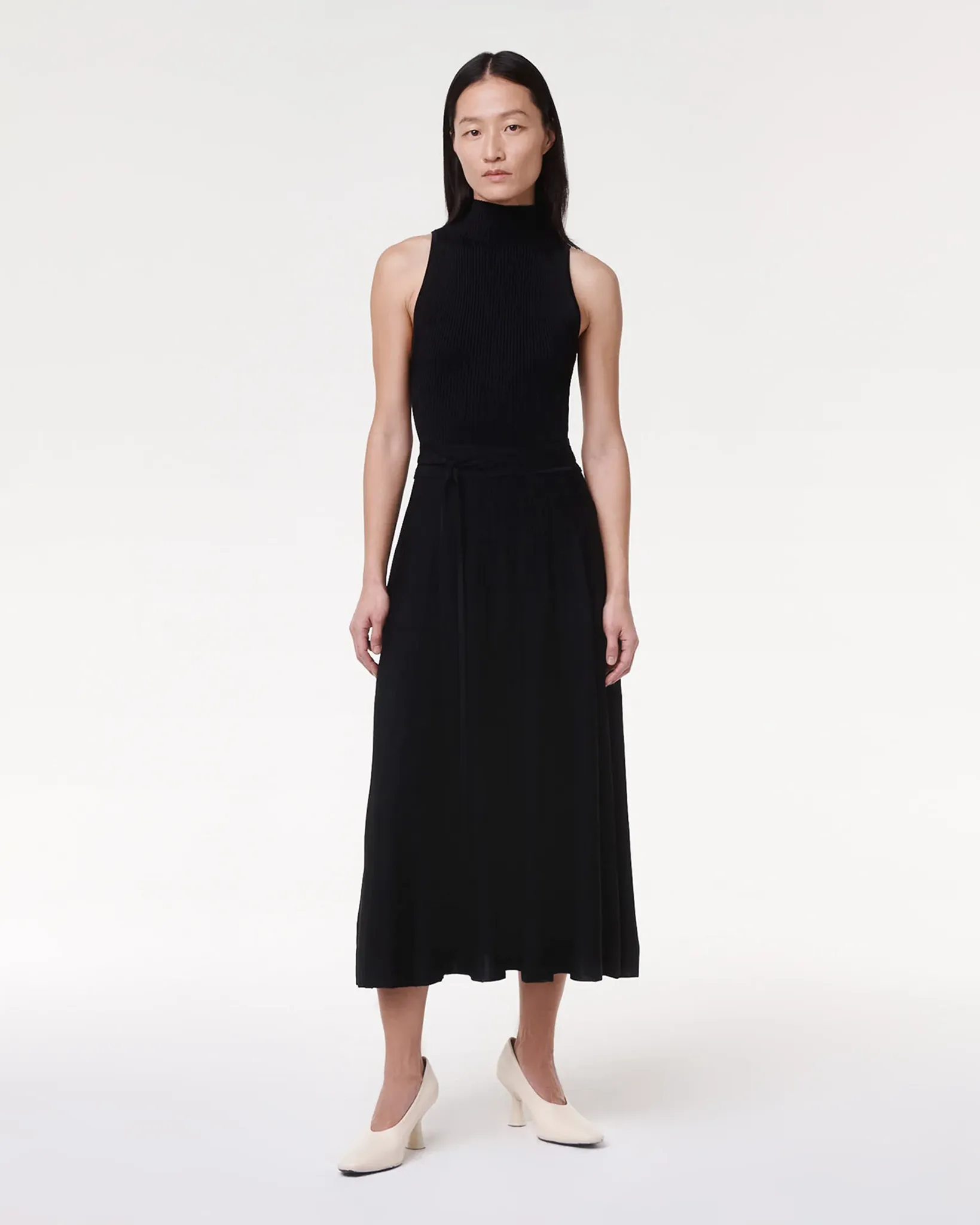 Pleated Mock Neck Dress