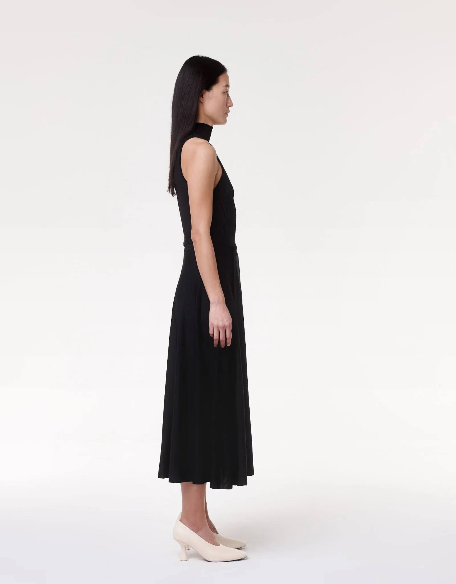 Pleated Mock Neck Dress