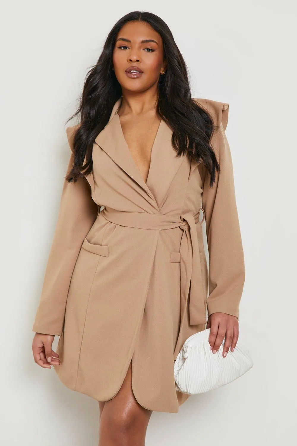 Plus Ruffle Sleeve Wrap Blazer Dress