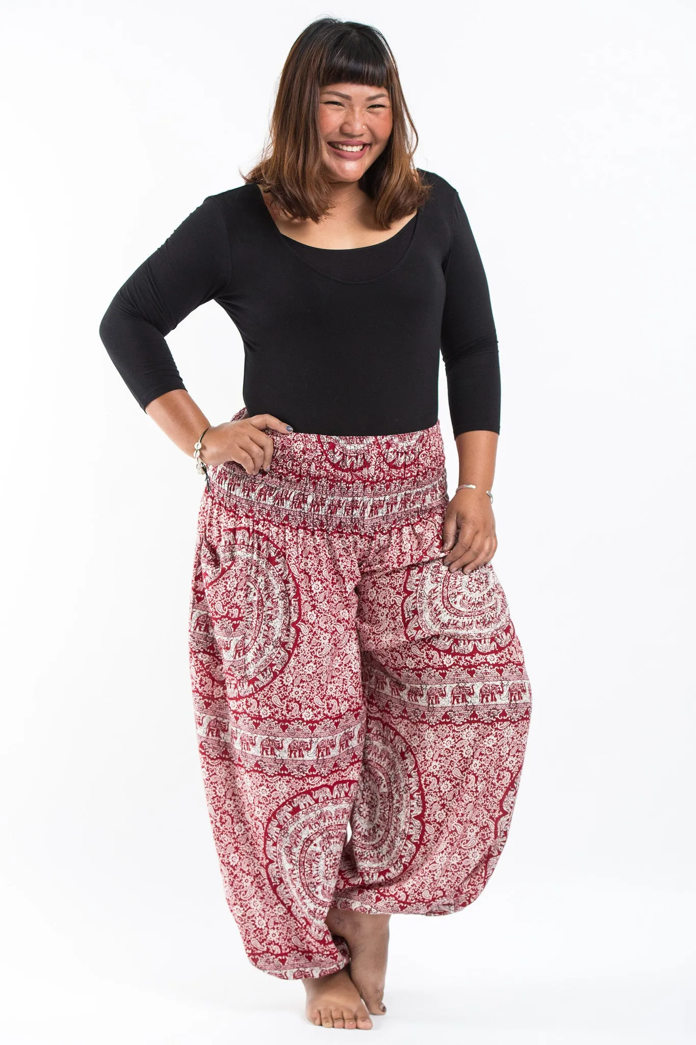 Plus Size Paisley Elephant Women's Elephant Pants in Red