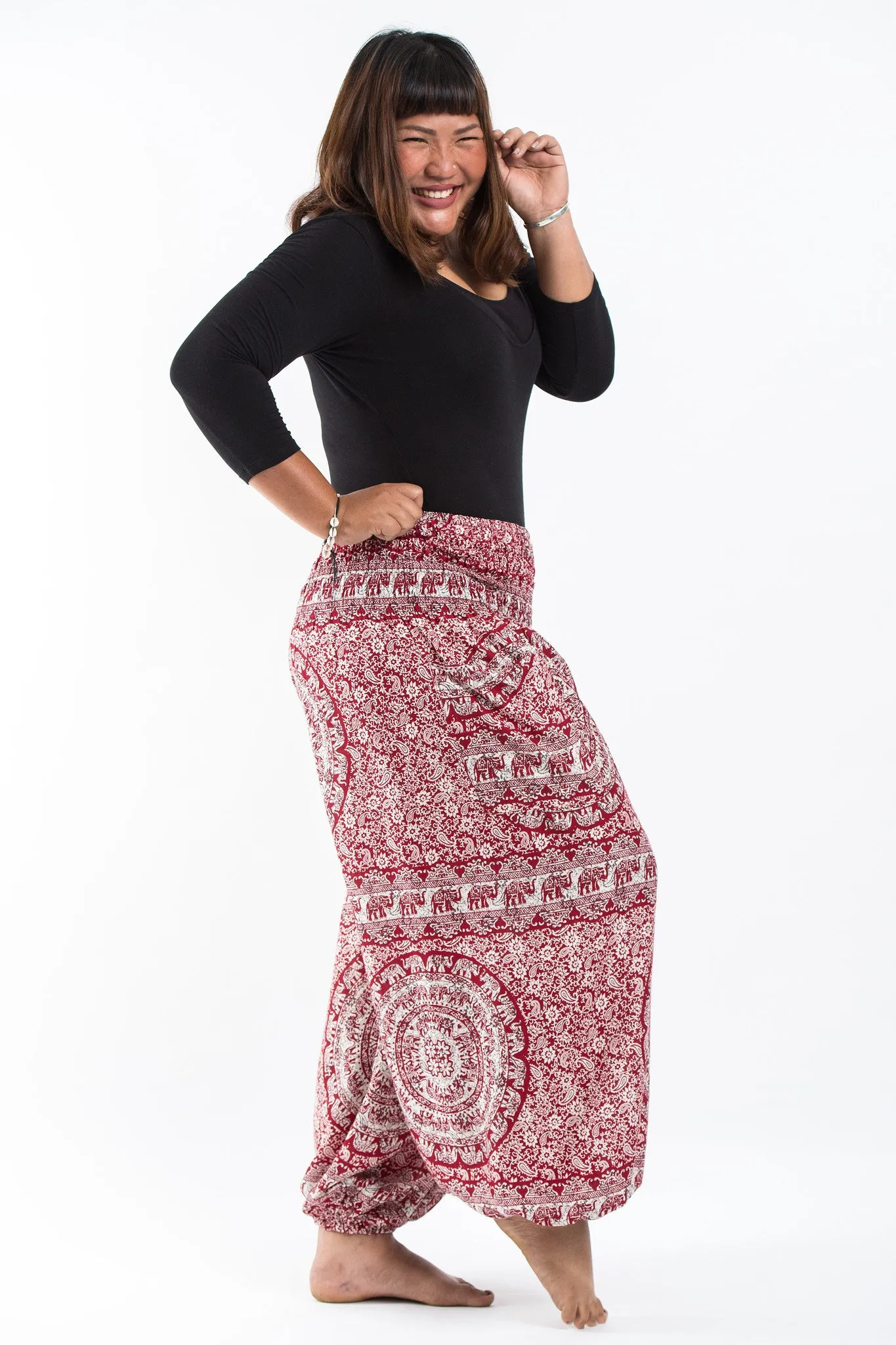 Plus Size Paisley Elephant Women's Elephant Pants in Red