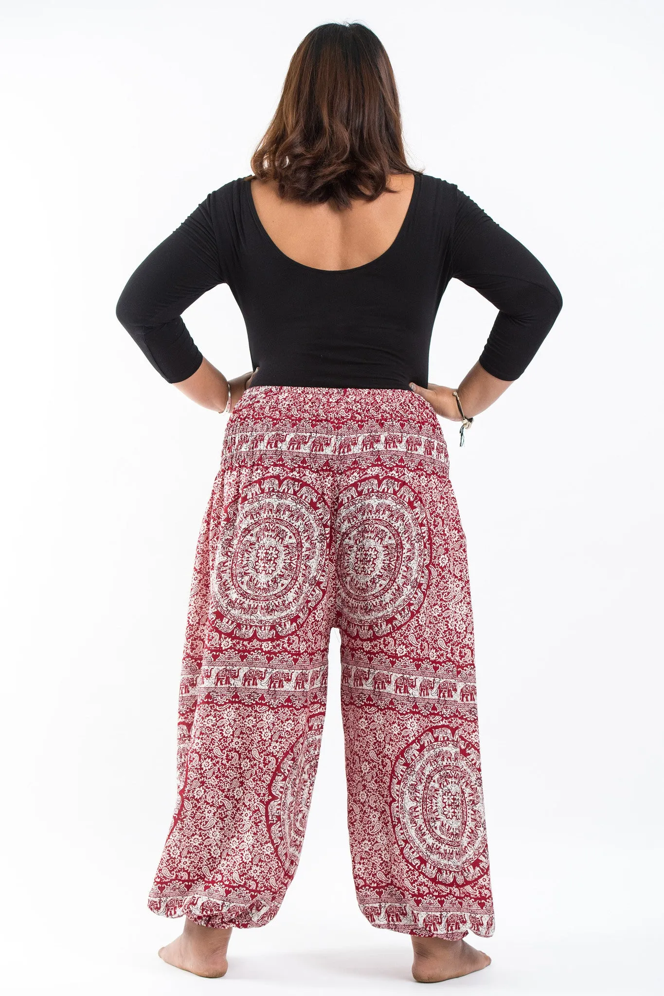 Plus Size Paisley Elephant Women's Elephant Pants in Red