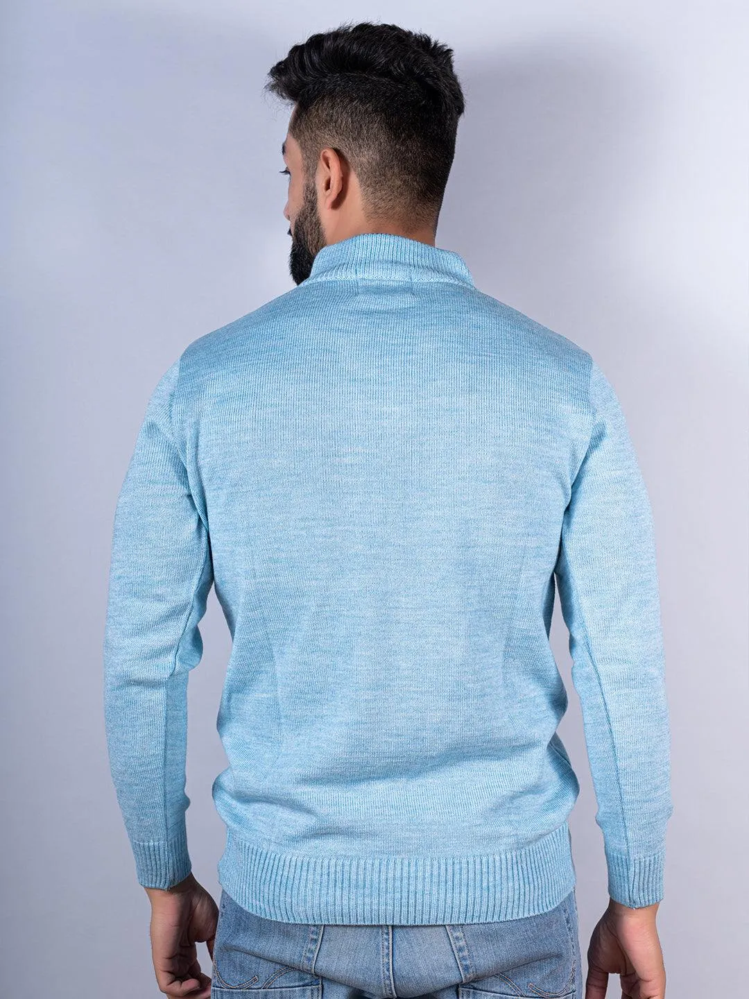 Powder Blue Color Classic Zipper Men's Sweater