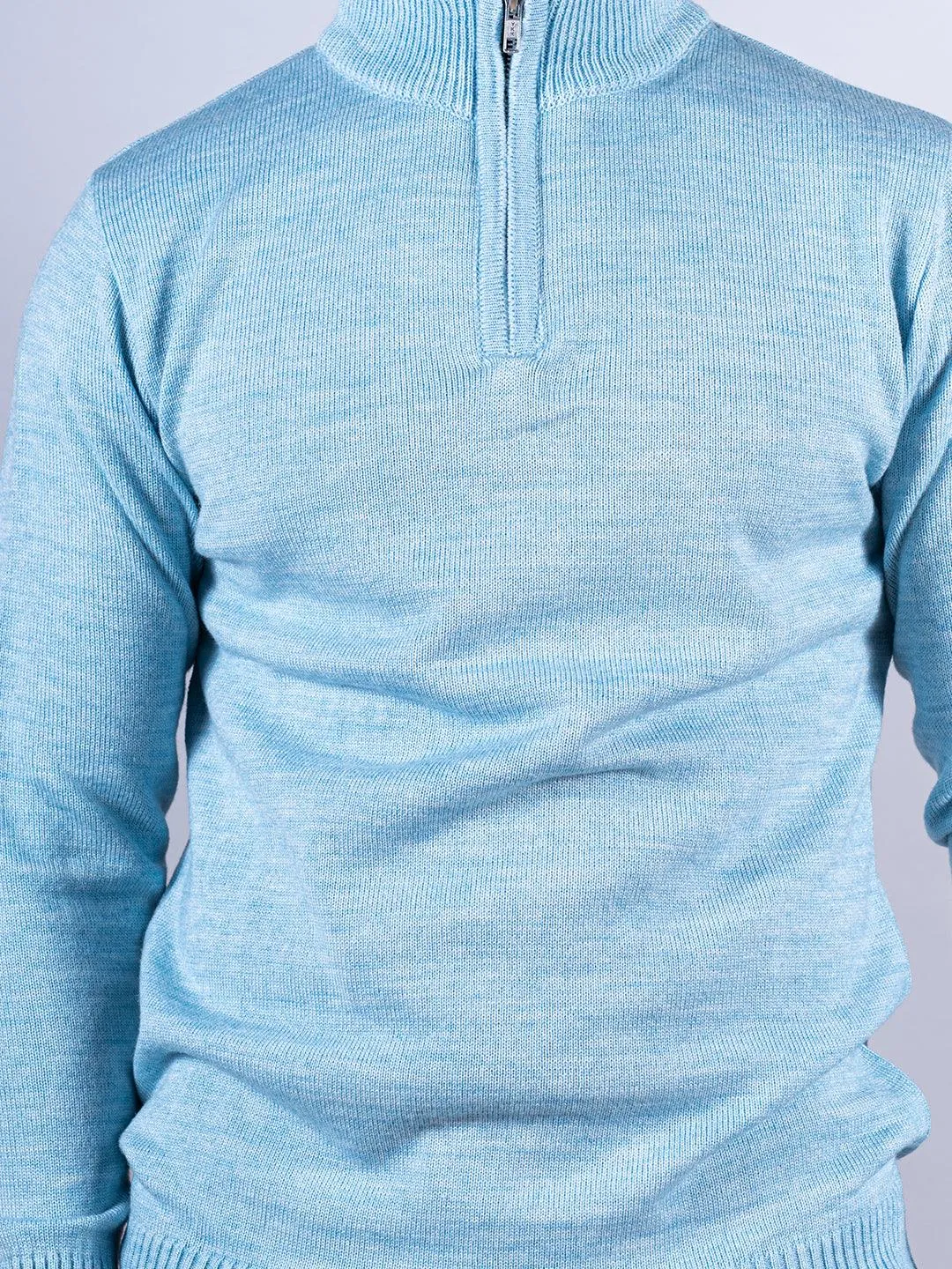 Powder Blue Color Classic Zipper Men's Sweater