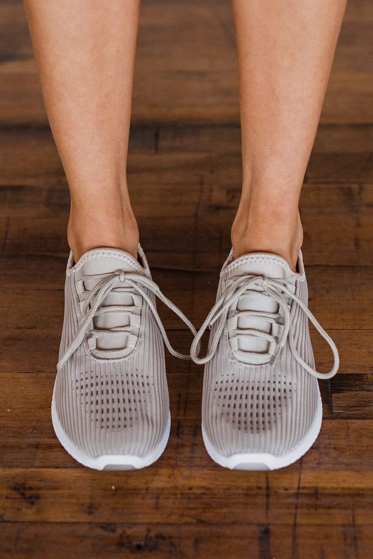 Qupid Tank Sneakers- Taupe Knit