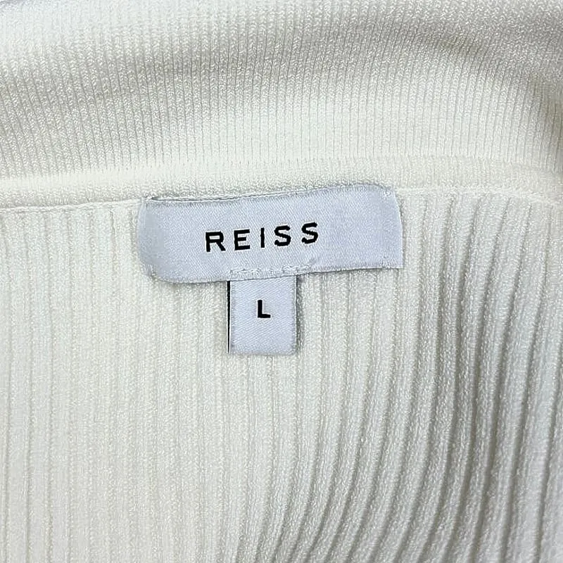 Reiss Tia Cream Ribbed Polo 1/4 Zip Short Sleeve Stretch Sweater Knit Top Size L