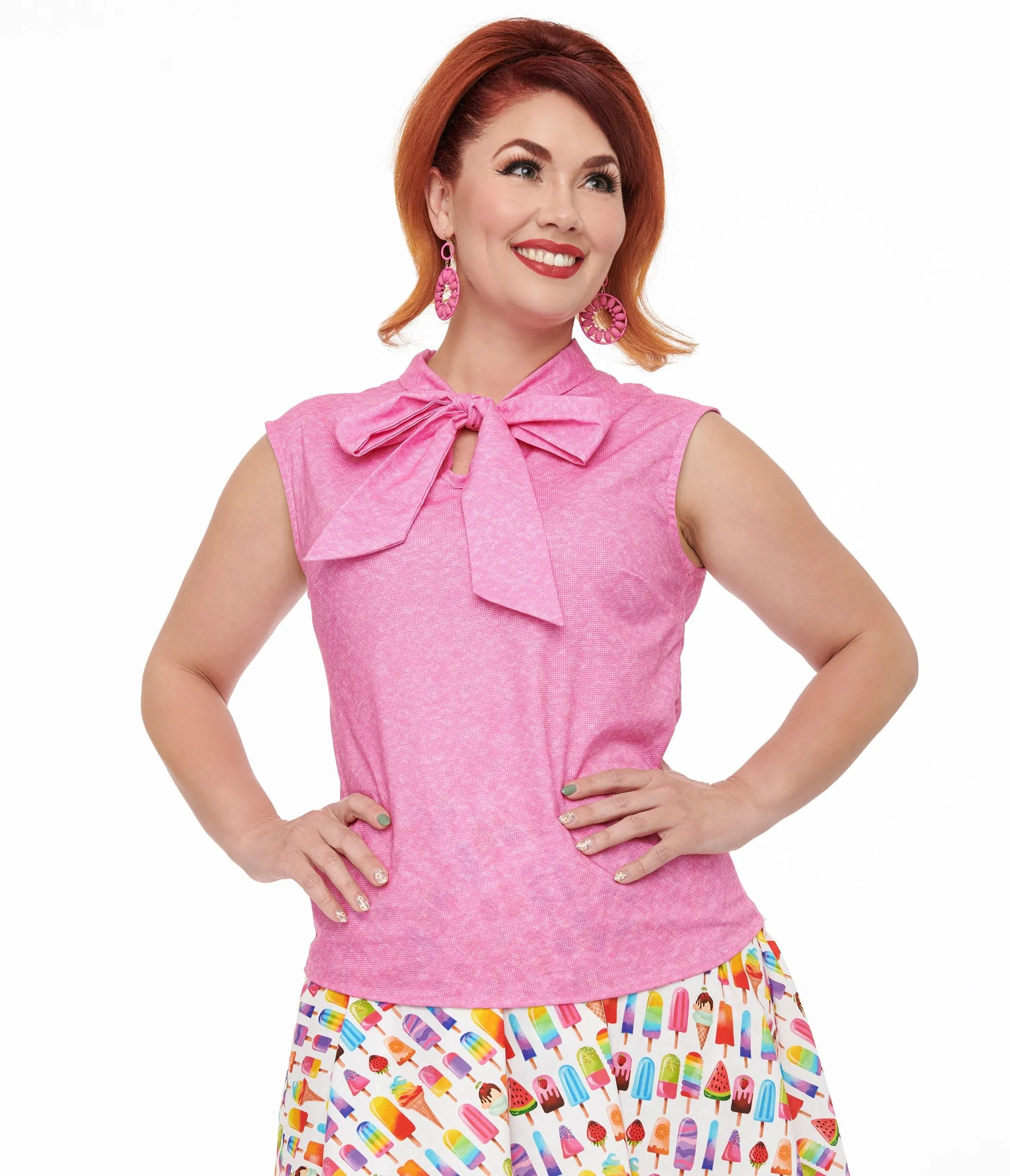 Retrolicious 1950s Hot Pink Cotton Bow Top