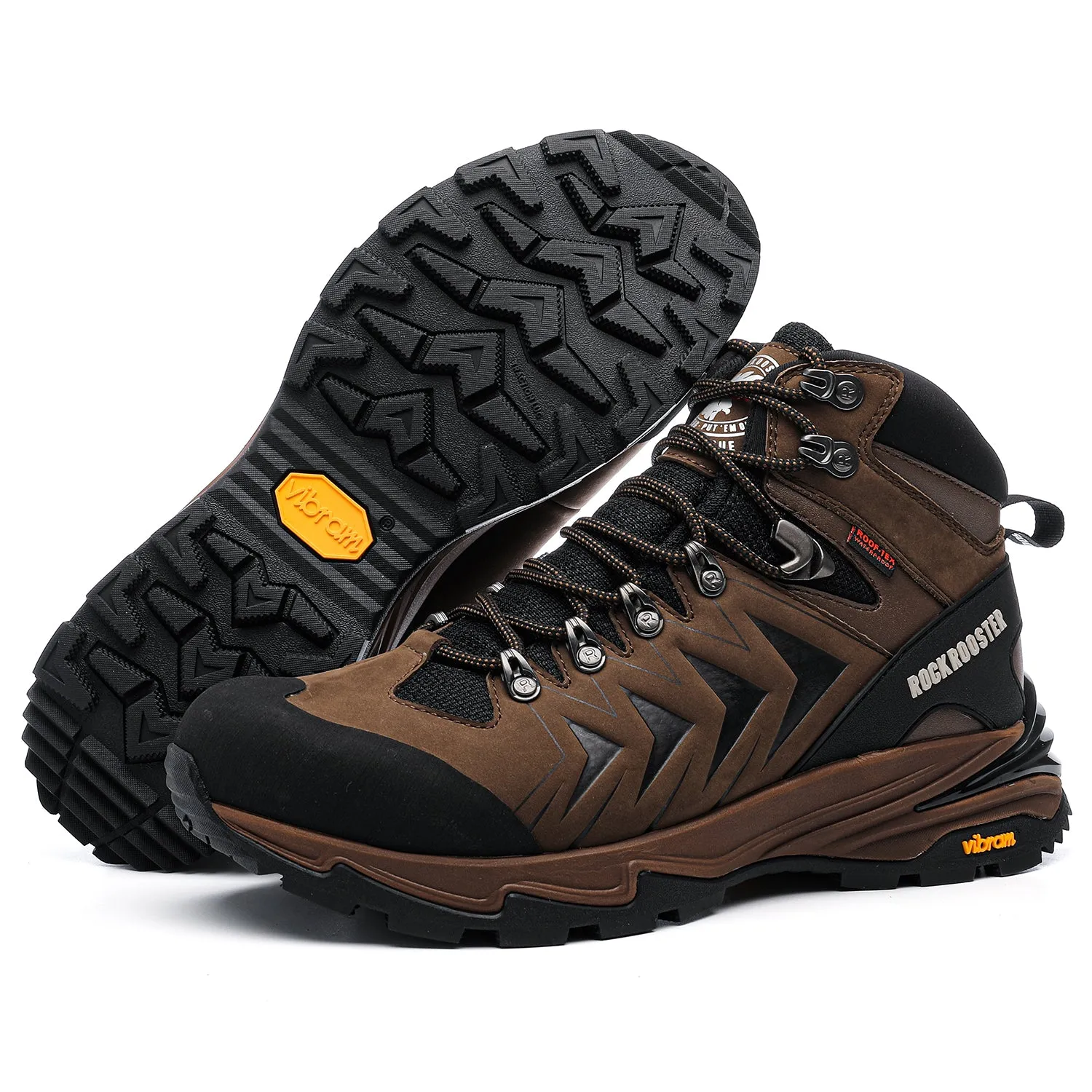 ROCKROOSTER Williamsburg Brown 6 Inch Waterproof Hiking Boots with VIBRAM® Traction Lug Outsole  OH22121