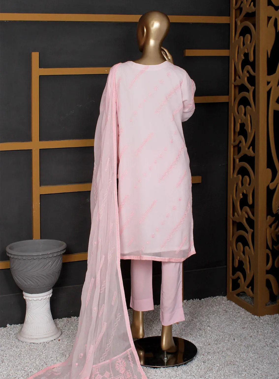 Romosh Fancy Embroidered Chiffon 3 Piece Stitched Suit - RNPC24FE RO-140 PINK PARADISE