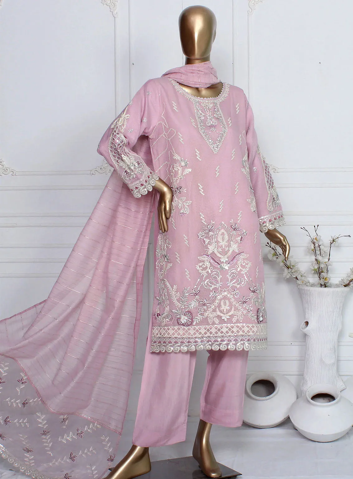 Romosh Fancy Embroidered Khaddi Net 3 Piece Stitched Suit - RNPC24FE RO-130 RADIANT RUFFLES-2