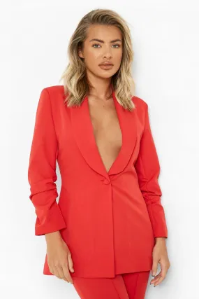 Ruched Sleeve Plunge Lapel Blazer