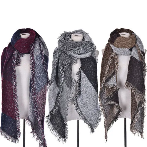 s Wool Tassels Plaid Checks Wide Lattices Long Scarf Shawl Wrap Scarve3 Colors SM6