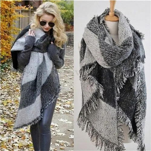 s Wool Tassels Plaid Checks Wide Lattices Long Scarf Shawl Wrap Scarve3 Colors SM6