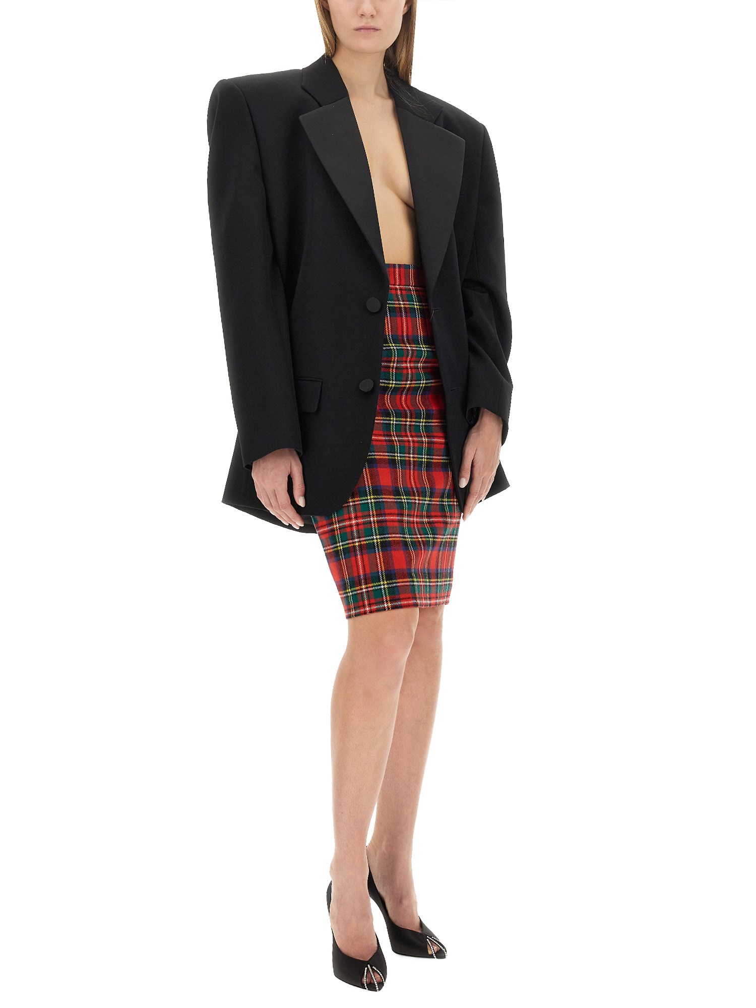 SAINT LAURENT    WOOL TARTAN PENCIL SKIRT