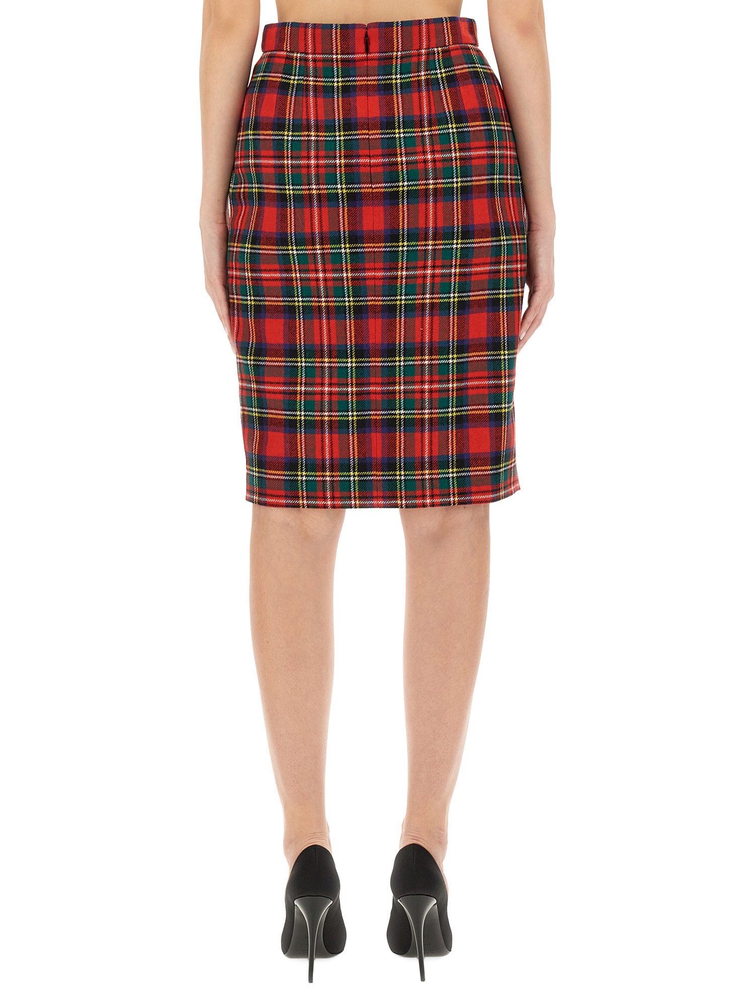 SAINT LAURENT    WOOL TARTAN PENCIL SKIRT