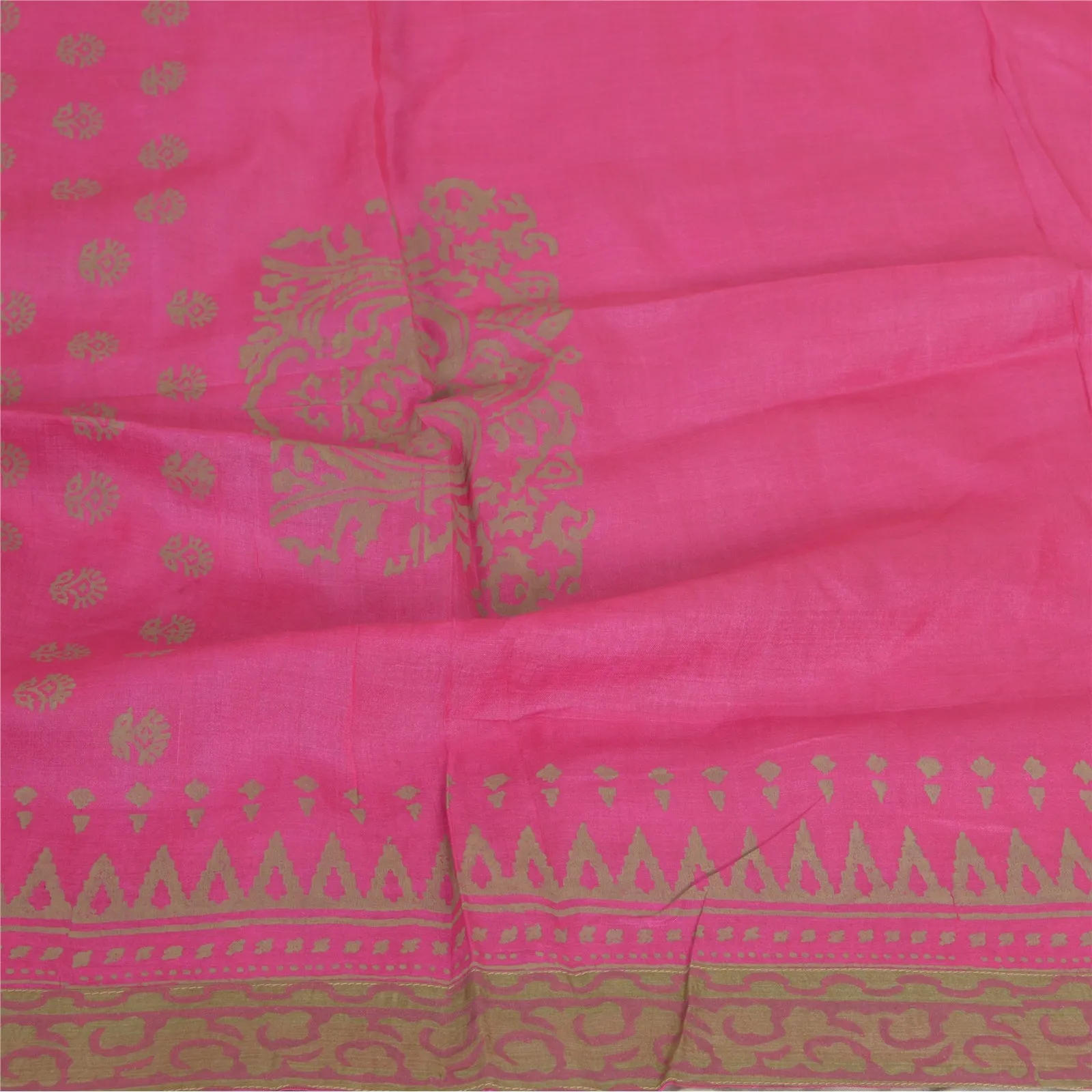 Sanskriti Vintage Long Dupatta Stole Pure Silk Hot Pink Hand-Block Printed Veil