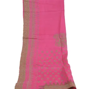 Sanskriti Vintage Long Dupatta Stole Pure Silk Hot Pink Hand-Block Printed Veil