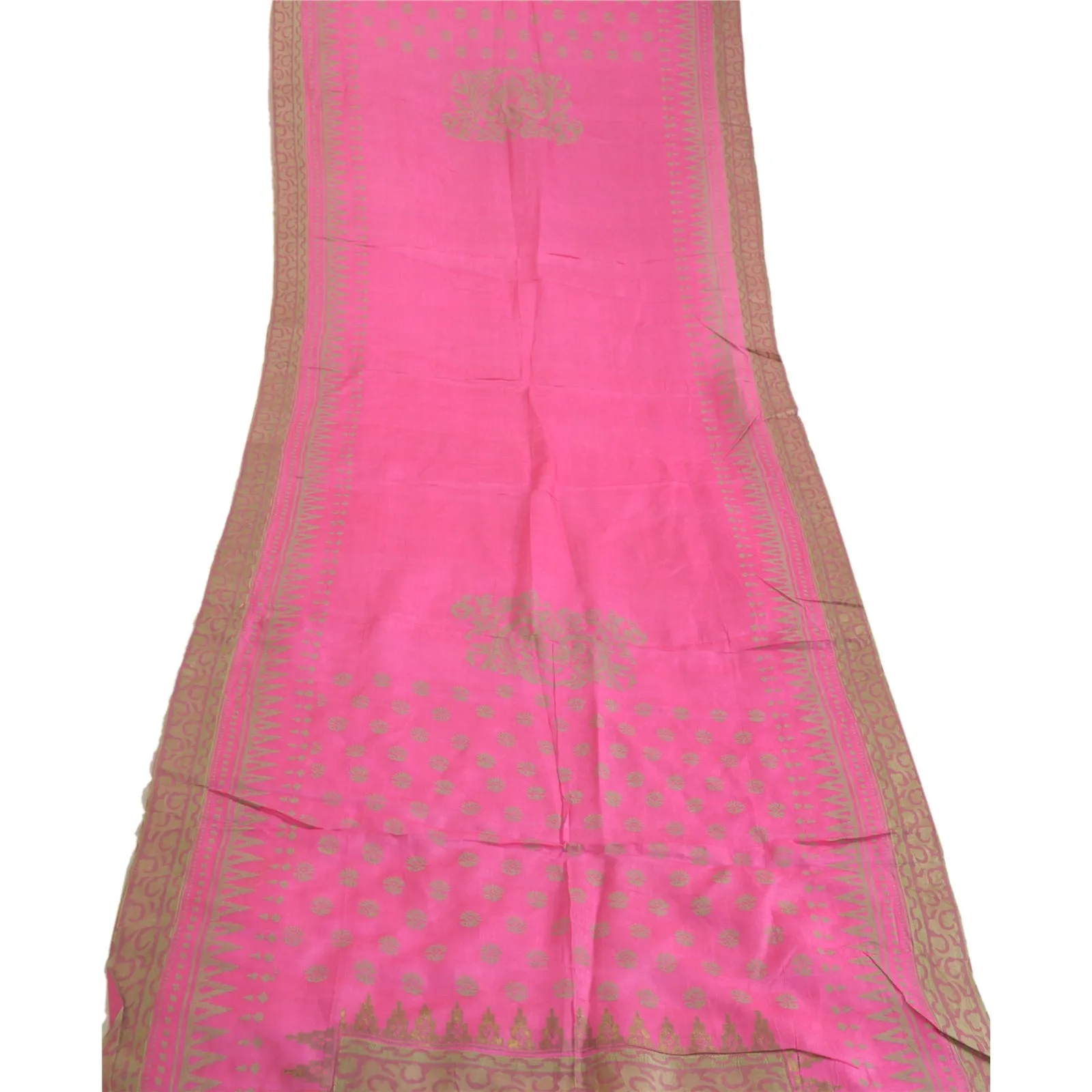 Sanskriti Vintage Long Dupatta Stole Pure Silk Hot Pink Hand-Block Printed Veil