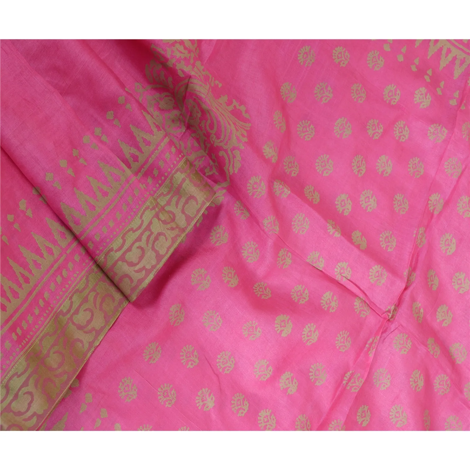 Sanskriti Vintage Long Dupatta Stole Pure Silk Hot Pink Hand-Block Printed Veil