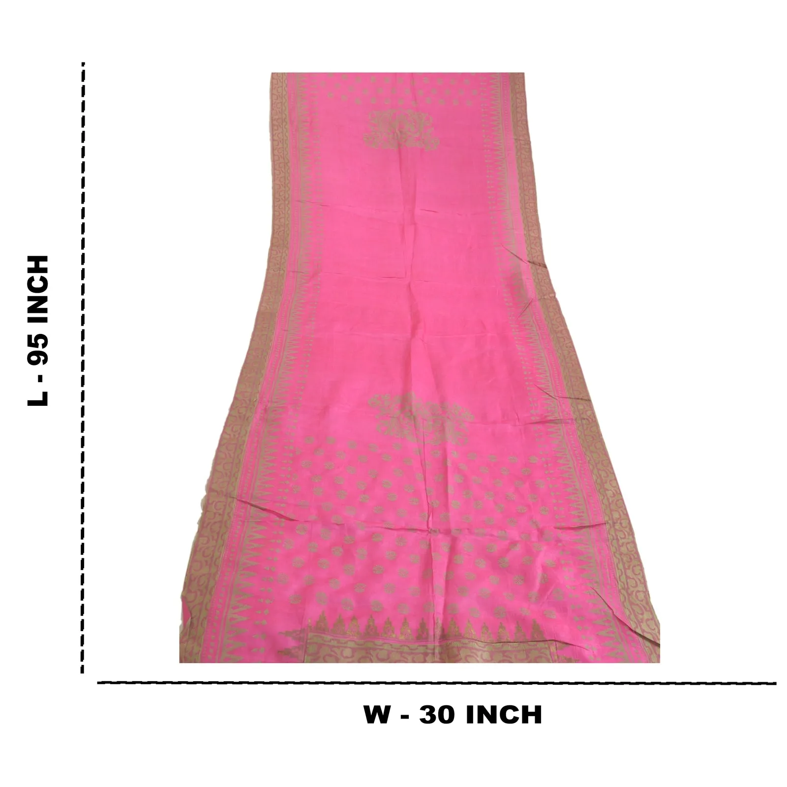 Sanskriti Vintage Long Dupatta Stole Pure Silk Hot Pink Hand-Block Printed Veil