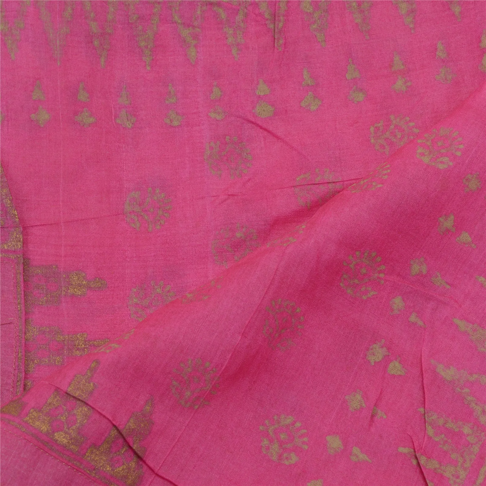 Sanskriti Vintage Long Dupatta Stole Pure Silk Hot Pink Hand-Block Printed Veil