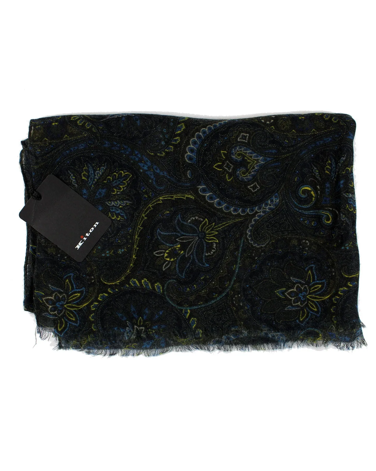 Sartorio Scarf Black Royal Blue Olive Ornamental - Luxury Cashmere Silk Shawl