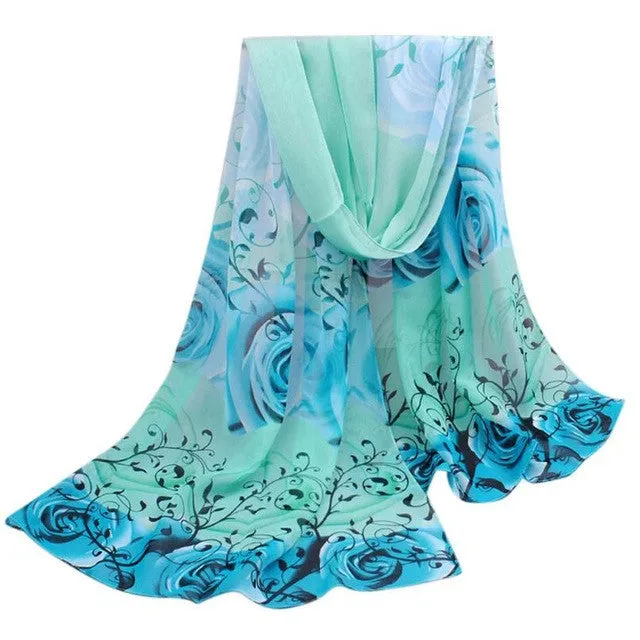 Scarf Women Beautiful Rose Print Pattern Chiffon Shawl Wrap Women Ladies Scarves Female Echarpe Hiver Femme SM6