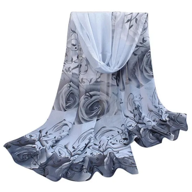 Scarf Women Beautiful Rose Print Pattern Chiffon Shawl Wrap Women Ladies Scarves Female Echarpe Hiver Femme SM6