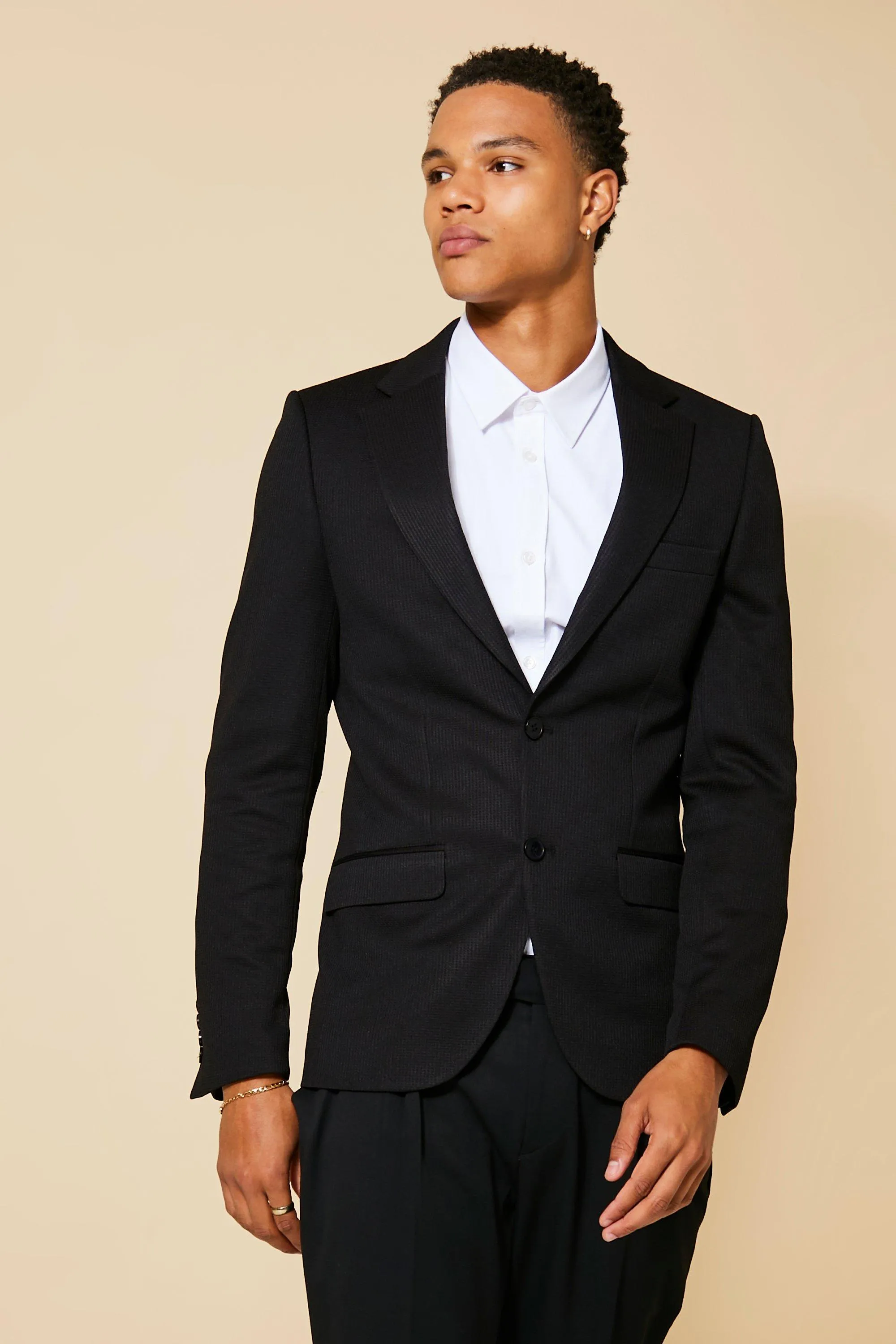 Single Breasted Skinny Waffle Blazer